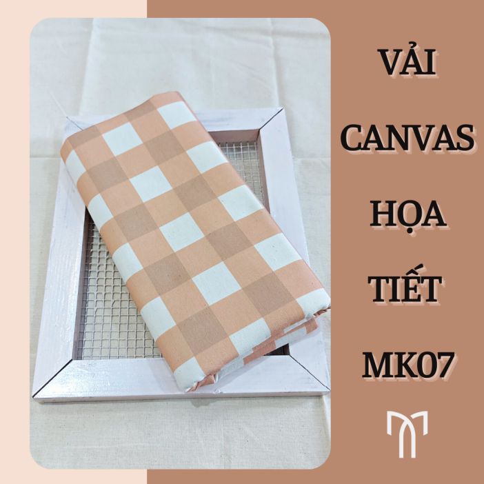 Vải canvas họa tiết caro nâu - made by Mikolinen