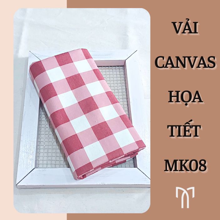 Vải canvas họa tiết caro đỏ tím - made by Mikolinen