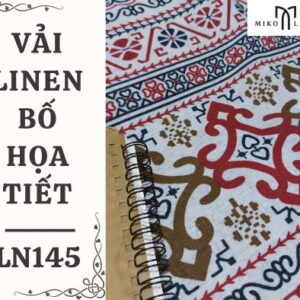 Vải linen bố họa tiết thổ cẩm đỏ nền trắng - LN145