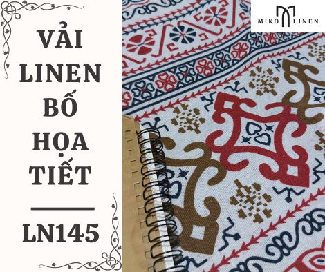 Vải linen bố họa tiết thổ cẩm đỏ nền trắng - LN145